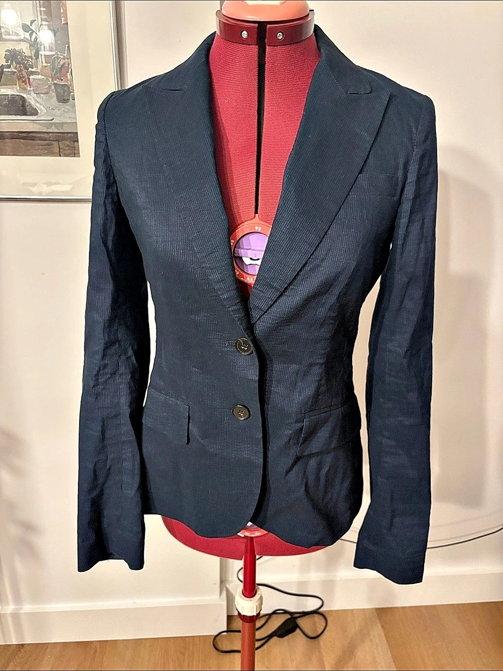 Theory Linen Blend Blazer in Navy stripe Like New